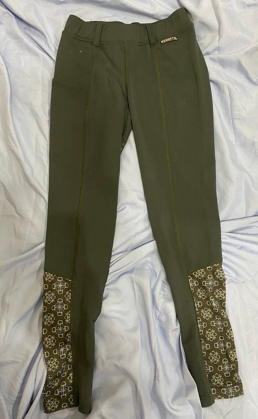 Kerrits Fleece Lined Winter Equestrian Tights - Green - Size L